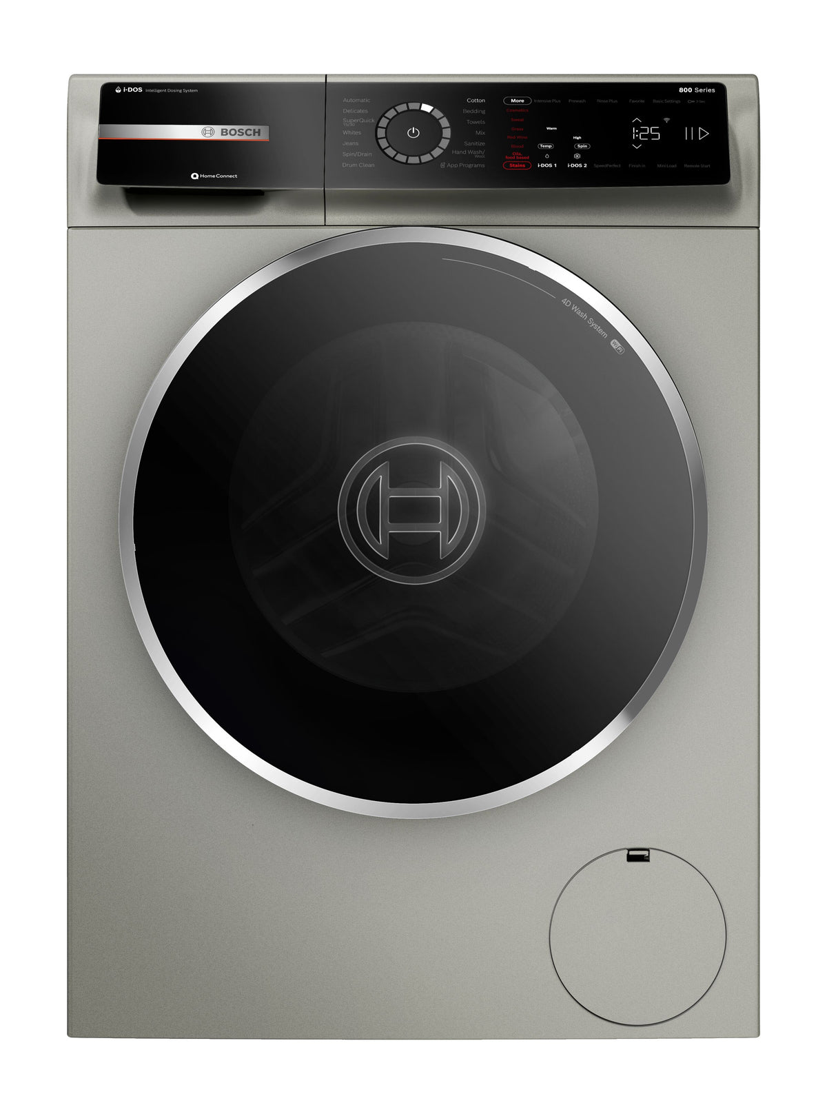 Bosch - 800 Series 2.4 Cu. Ft. High-Efficiency Stackable Smart Front Load Washer with Steam and 4D Wash System - Pearl steel