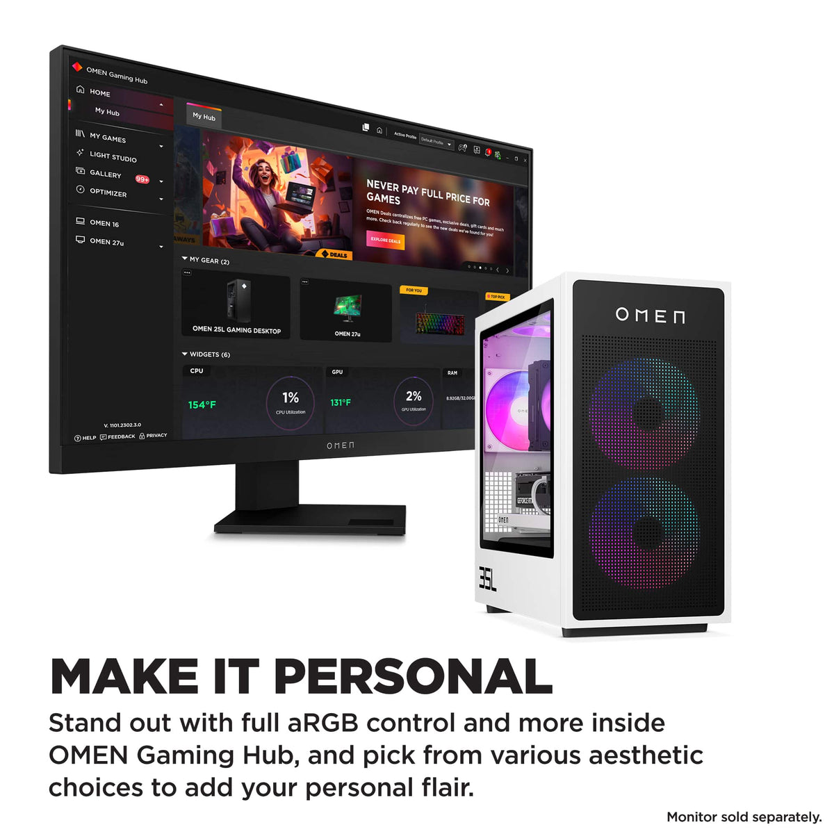 HP OMEN - 35L Gaming Desktop - AMD Ryzen 7 8700F - 32GB DDR5 Memory - NVIDIA GeForce RTX 5070 - 1TB SSD - Panda Metal