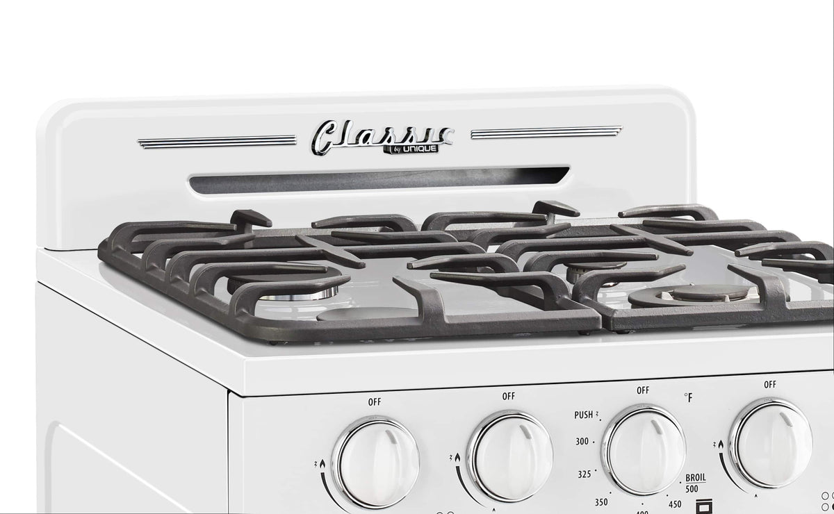 Unique Appliances - 24 in. Wide 4 burner Classic Retro 2.9 Cu. Ft. Propane Range w/ Battery Ignition - Marshmallow White