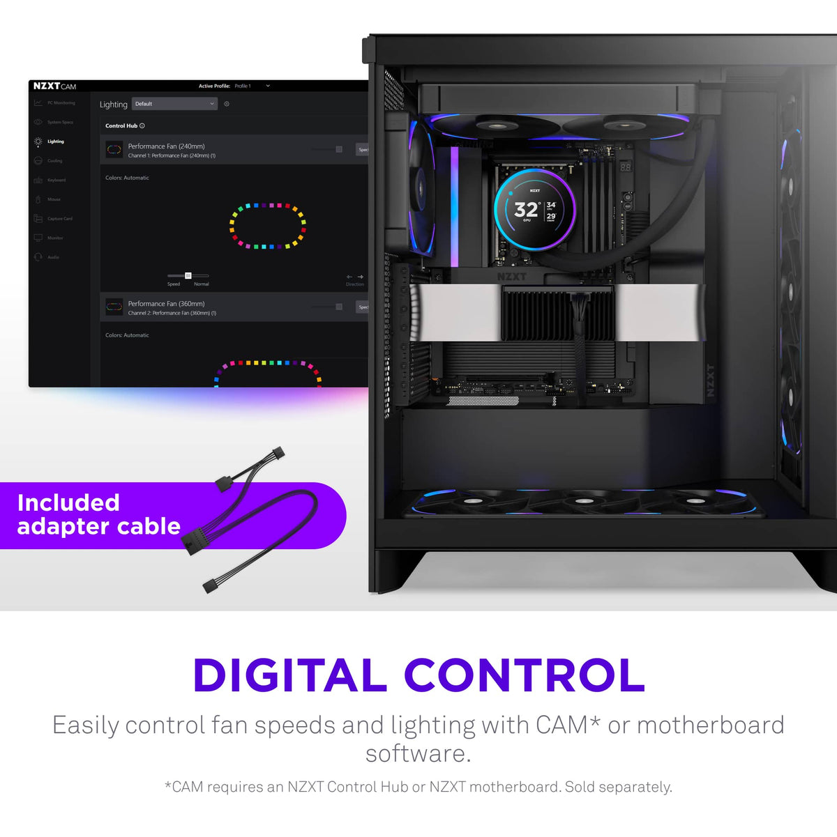 NZXT - F140X Performance Fan - 140mm PWM RGB Computer Case Fan with LCP Frame & Blades - Black