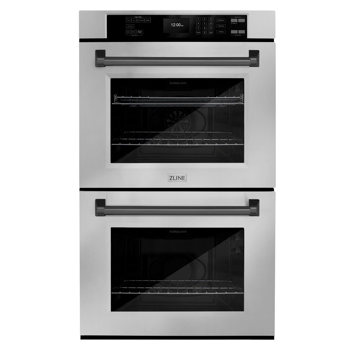 ZLINE - 30 in. Autograph Double Wall Oven w/ Air Fry and Self Clean w/ Black Handles - Stainless Steel