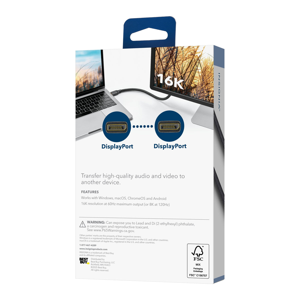 Insignia™ - 6-Foot 16K DisplayPort Cable - Black