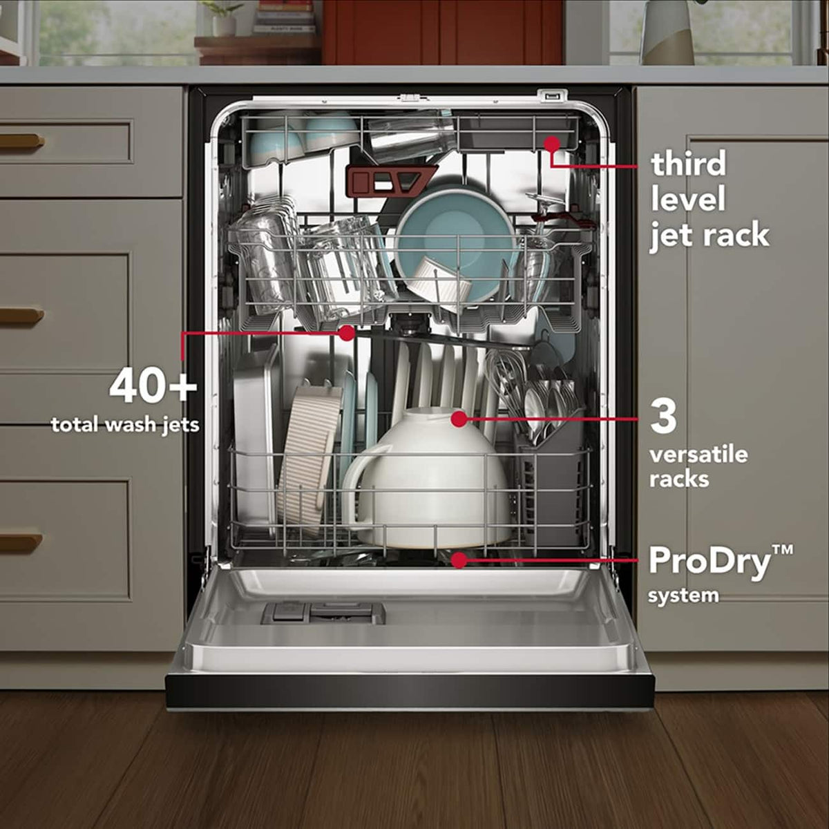 KitchenAid - 24 inch Third Level Jet Rack Dishwasher with 40+ Total Wash Jets 41 dBA - Stainless Steel
