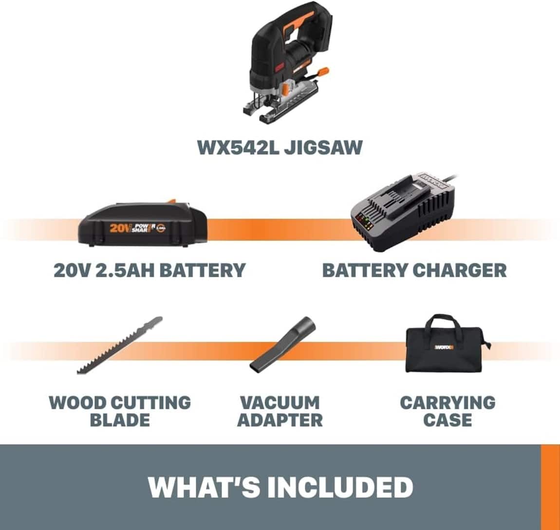 WORX - Nitro 20V Cordless Brushless Jigsaw (1 x 2.5 Ah Battery & 1 x Charger Included) - Black