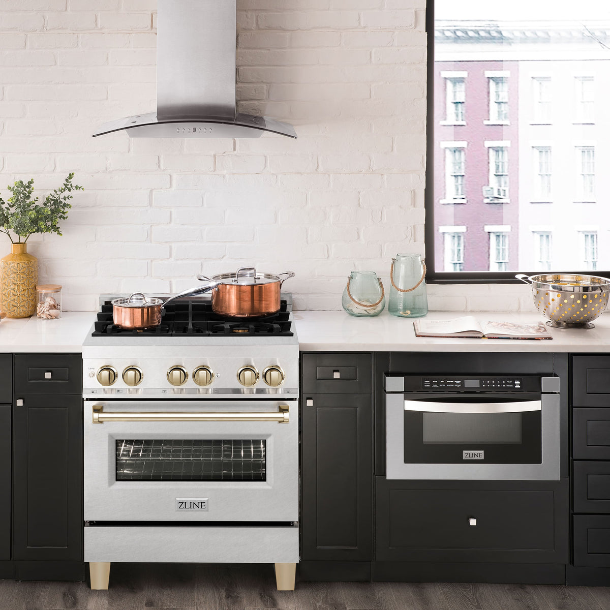 30 in. Wide 4 Burner ZLINE Autograph Legacy Dual Fuel Range in Satin Steel & Gold Accents (RASZ-SN-30-G) - Stainless Steel