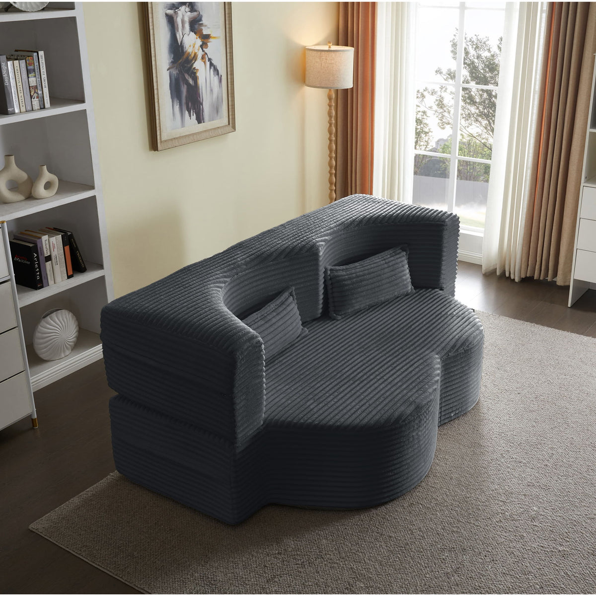 Floor Convertible Sleeper Sofa Bed With 2 Pillows