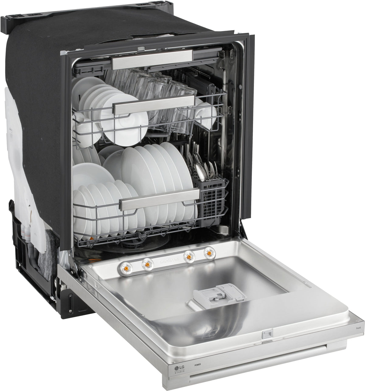 LG - STUDIO FlushFit 24-in Top Control Smart Built-In Stainless Steel Tub Dishwasher w/3rd Rack, 1 Hour Wash and Dry, 39dBA - Stainless Steel