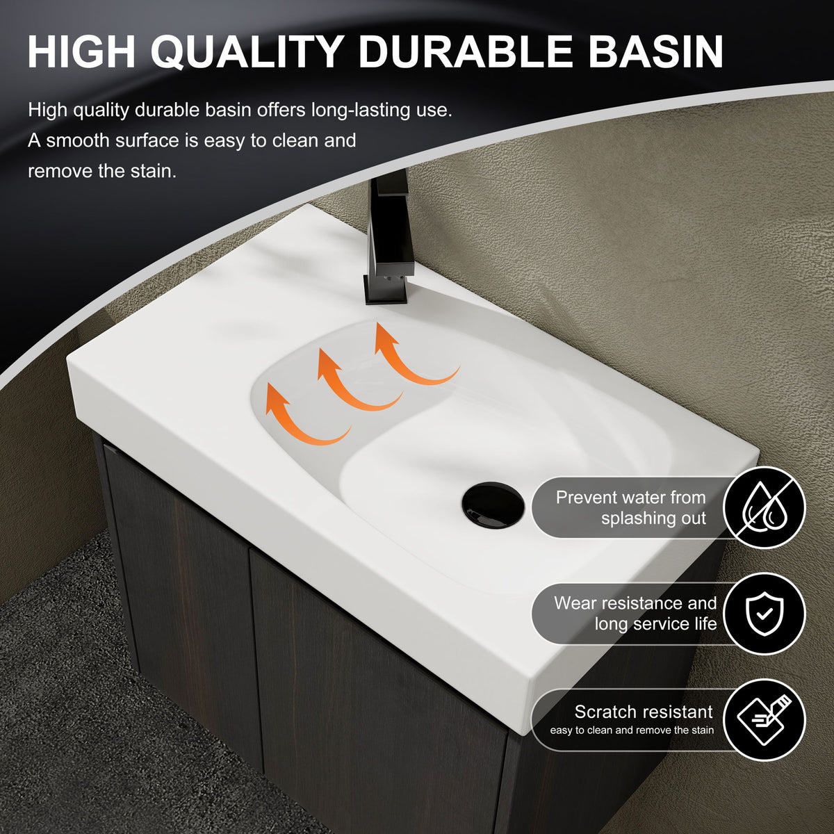 Mueble de baño moderno con lavabo cerámico, combinado con lavabo flotante de pared, armario de almacenamiento