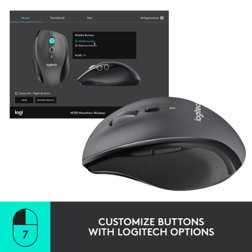 Logitech - M705 Marathon Wireless Optical Mouse with 5 Programmable Buttons - Wireless - Black