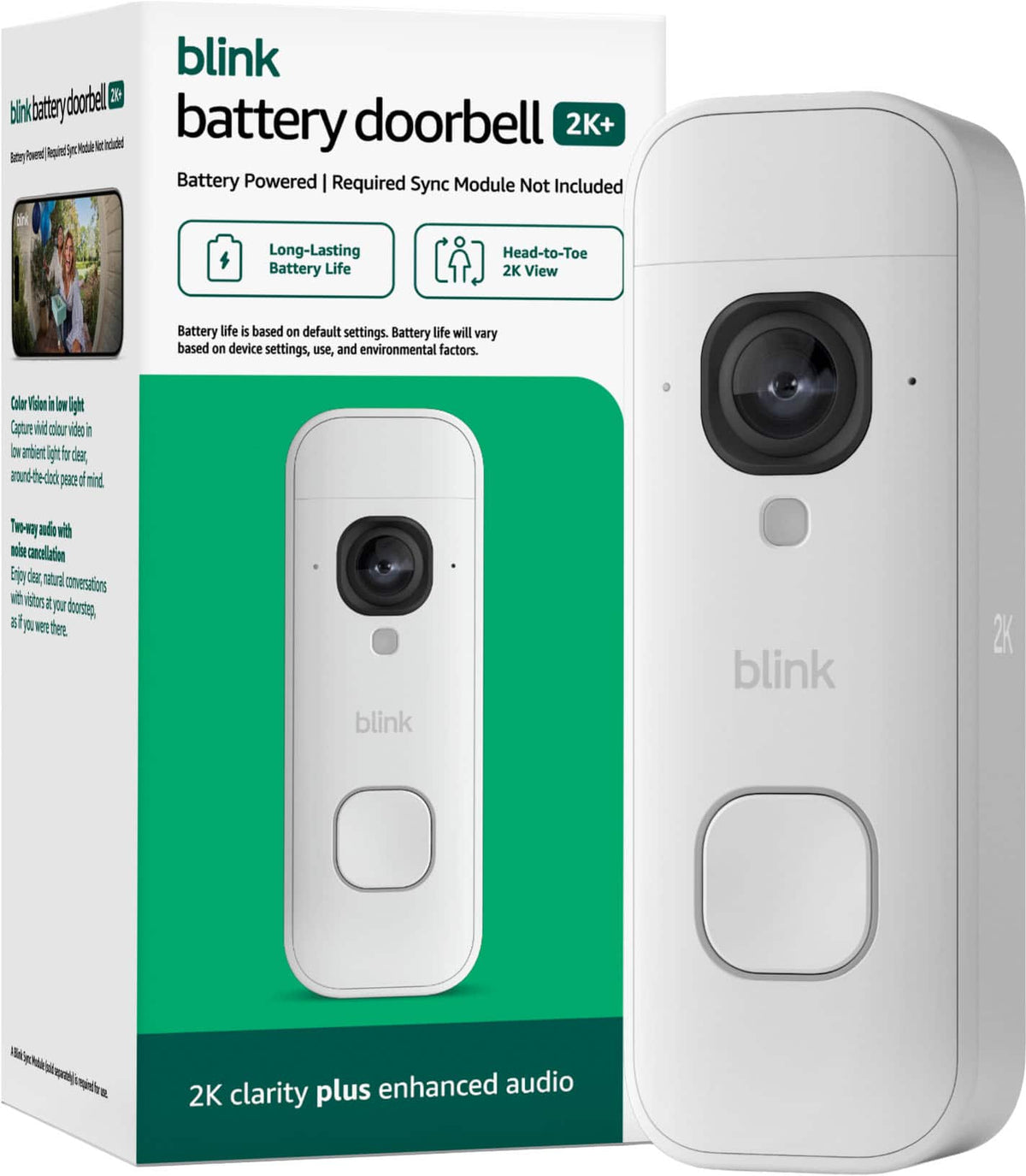 Blink - Battery Doorbell 2K+ (Add-On) - Wireless video doorbell, 2K resolution, enhanced audio - White