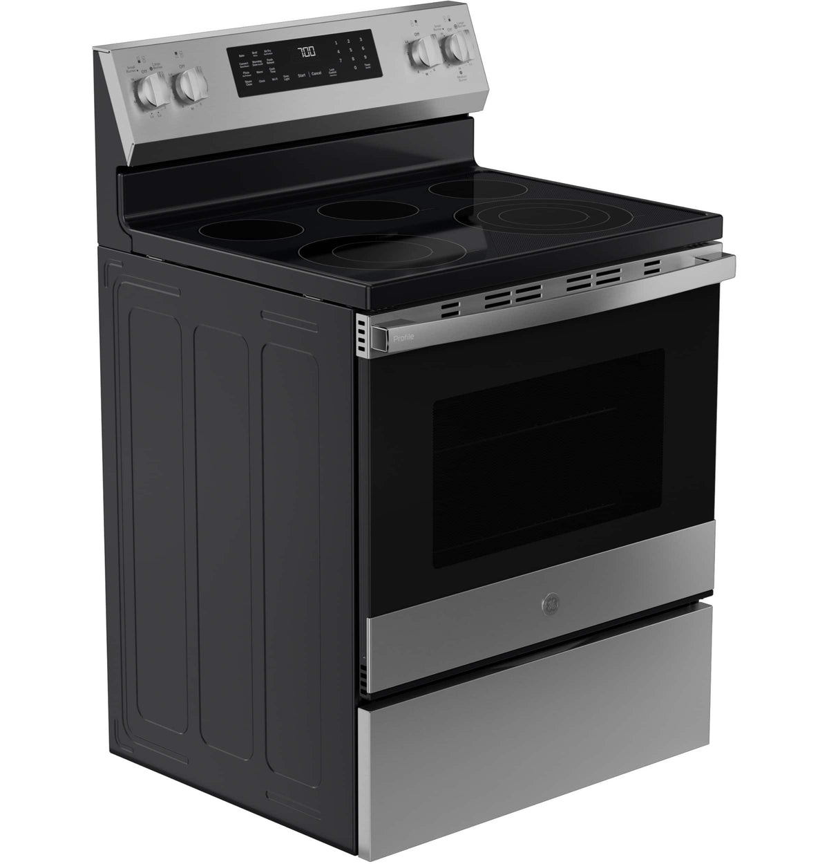 GE Profile - 30" Wide 5 Elements 5.3 Cu. Ft. Freestanding Electric Convection Range w/ Steam Clean, Air Fry, and EasyWash Oven Tray - Stainless Steel