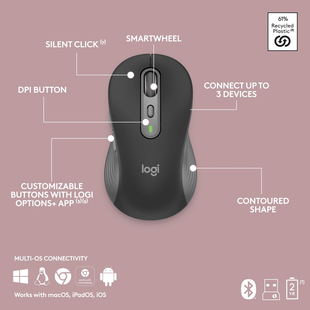 Logitech - MK955 Signature Slim Full-size Wireless Keyboard and Mouse Combo for Windows and Mac with Quiet Typing and Clicking - Graphite