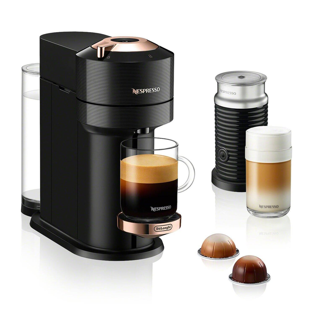 Nespresso - Vertuo Next Premium Coffee and Espresso Maker plus Aeroccino3 Milk Frother in Black - Black Rose Gold