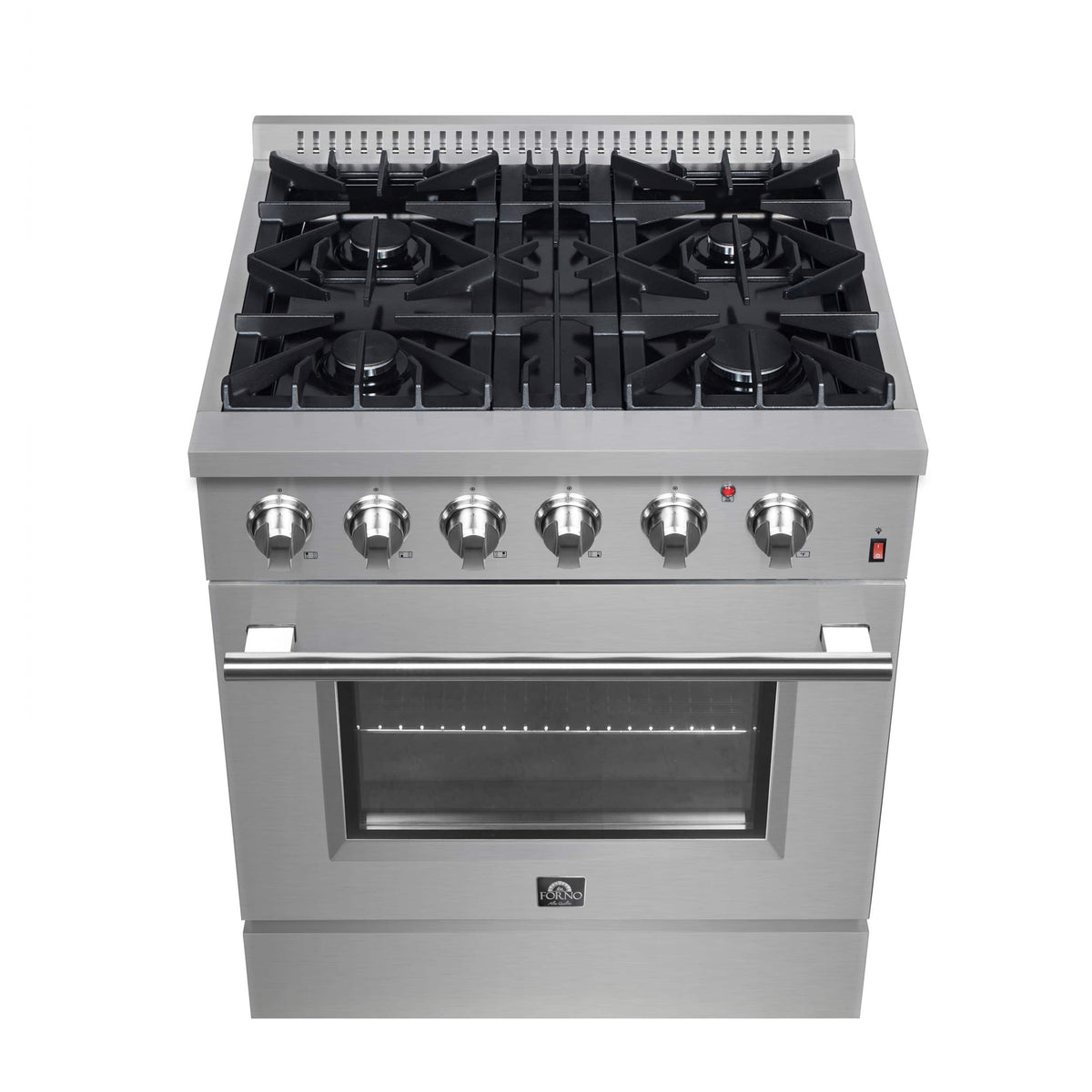 Forno Appliances - 30 in. Wide 4 Burner Marco 4.32 Cu. Ft. Freestanding Dual Fuel Convection Range with Dual Ring Burner - Silver