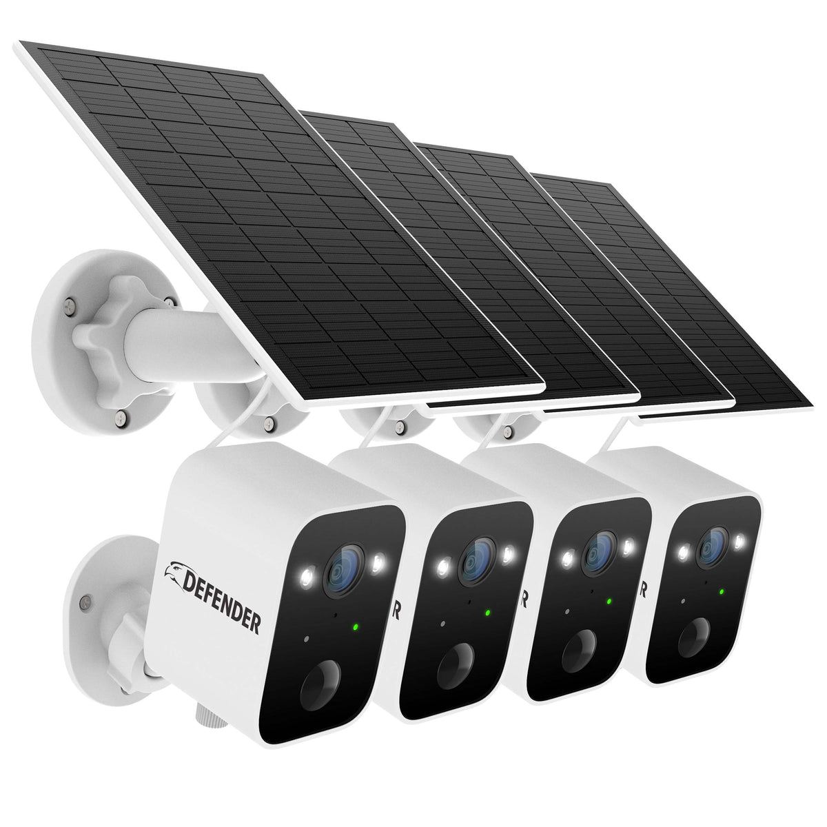 Defender - Solar Powered 4K AI Everwatch Wireless Security Camera with 3W Solar Panel, AI Detection, 4 Pack - White