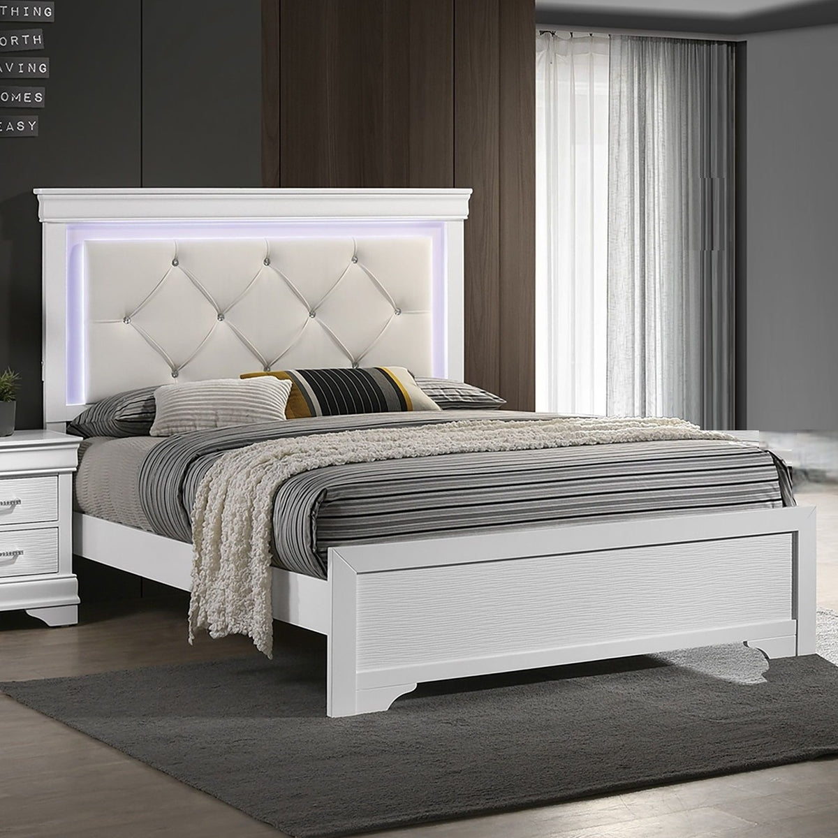 Juego de dormitorio de 3 piezas con iluminación LED, 2 mesitas de noche