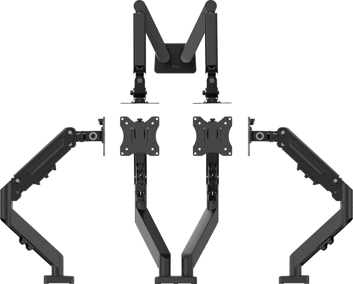 j5create - Ergonomic Dual Monitor Desk Mount for Most 17”-32” Monitors - Black