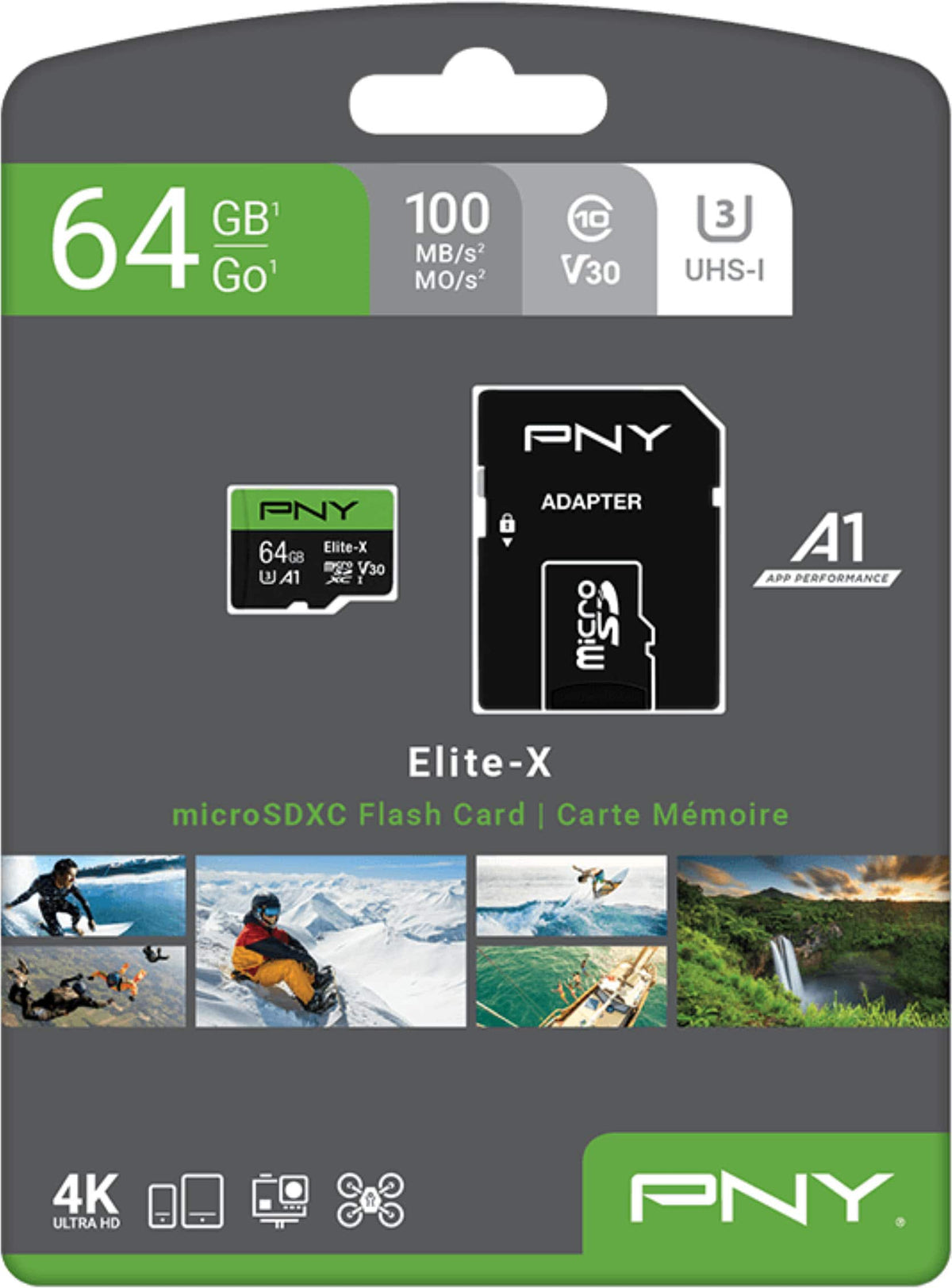 PNY - 64GB Elite-X Class 10 U3 V30 microSDXC Flash Memory Card​