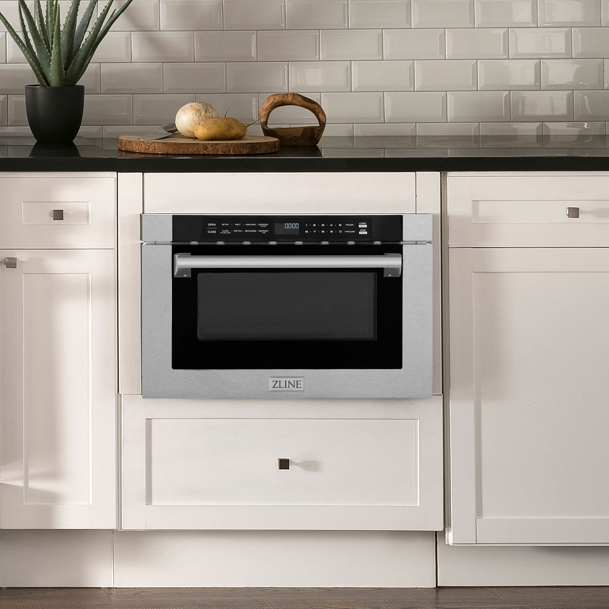 ZLINE - 24 in. 1.2 cu. ft. Built-in Microwave Drawer with Sensor Cooking and Traditional Handle - Satin Stainless Steel