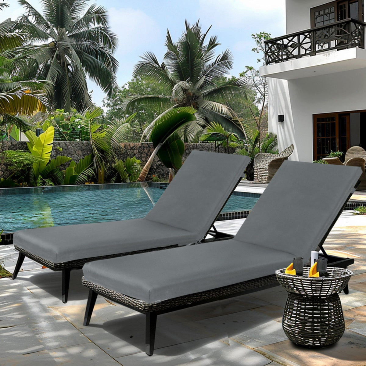 2 Piece Outdoor Chaise Lounge Cushion Set, Replacement Cushions For Patio Furniture
