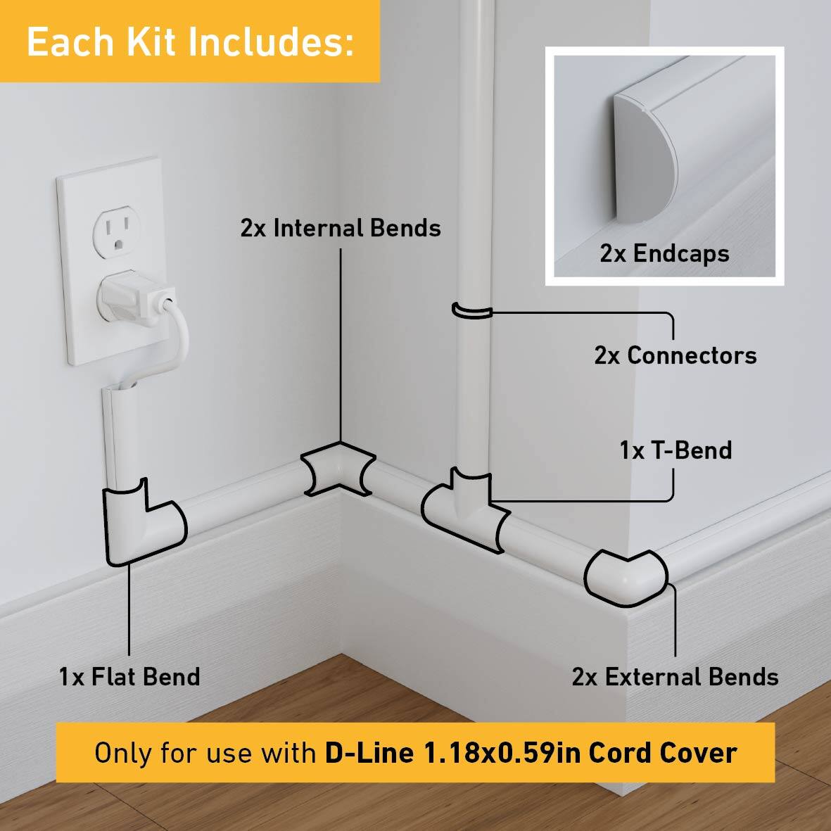 D-Line - Cord Cover Accessory Multipack - White