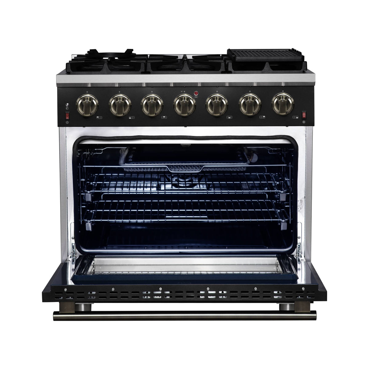 Forno Appliances - 36 in. Wide 6 Burner Massimo 5.36 Cu. Ft. Freestanding Gas Convection Range with Air Fryer Kit, Wok Support & Griddle - Black