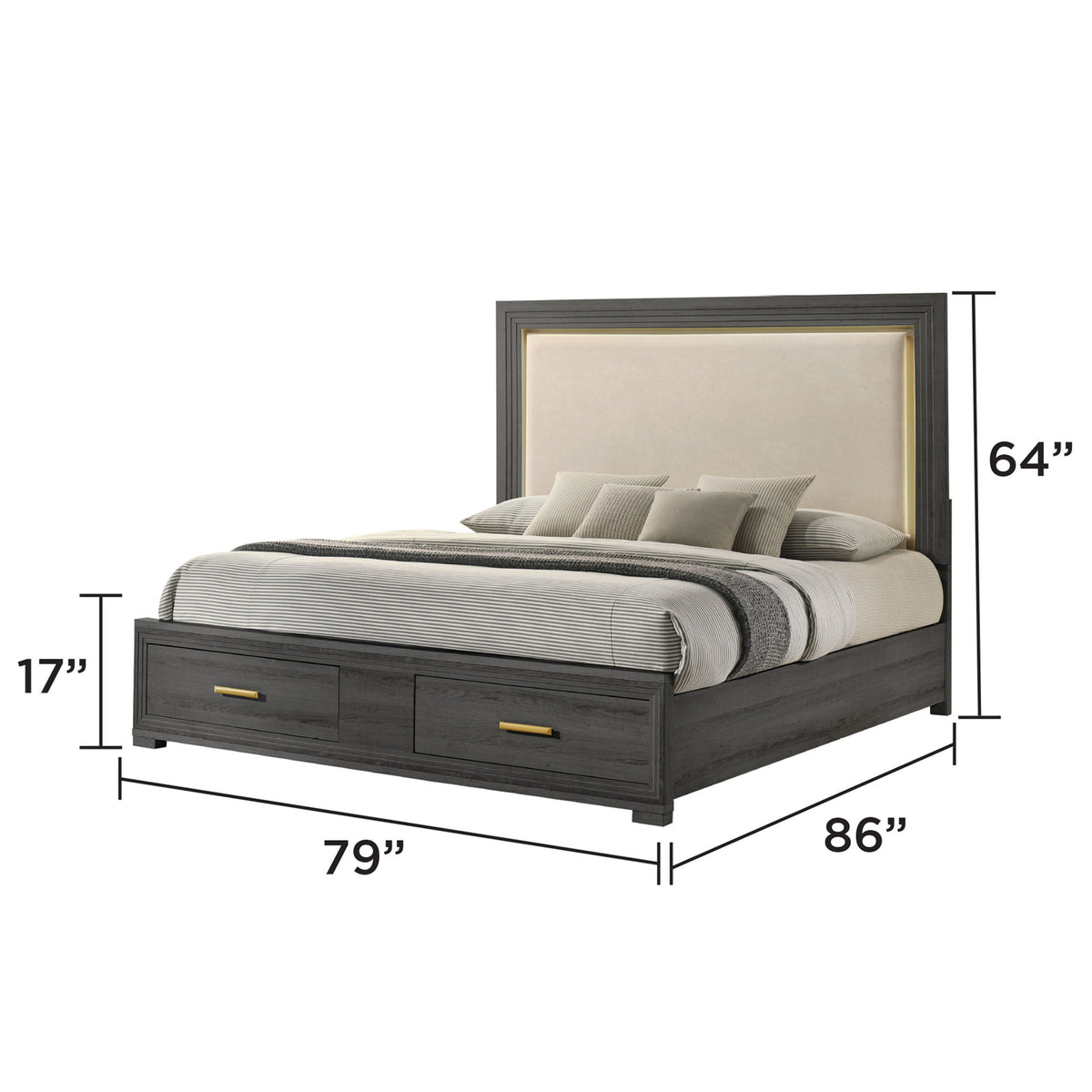 Colorado - Cama con cabecero tapizado con LED