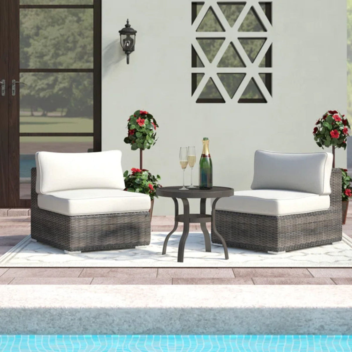 Wide Armless Outdoor Chairs With Cushions (Set of 2)