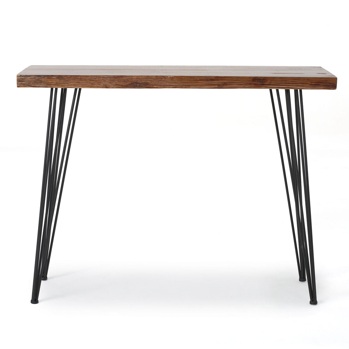 Modern Industrial Breakfast Bar Table, Metal Hairpin Legs & Wood Veneer Top - Natural