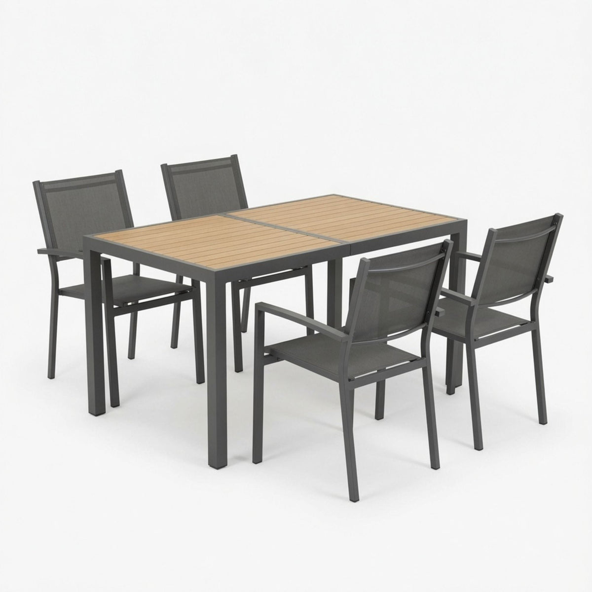 Juego de comedor para patio de 5 piezas con mesa y sillas para uso en exteriores - Gris