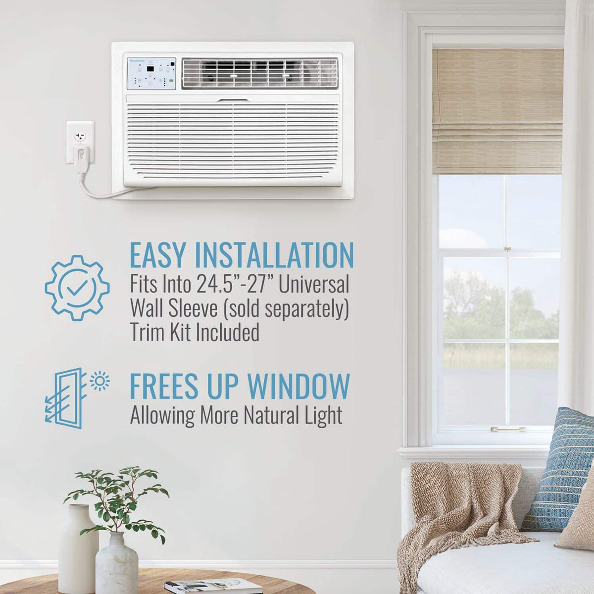 Keystone - Energy Star 10,000 BTU 115V Through-the-Wall Air Conditioner with Follow Me LCD Remote Control - White