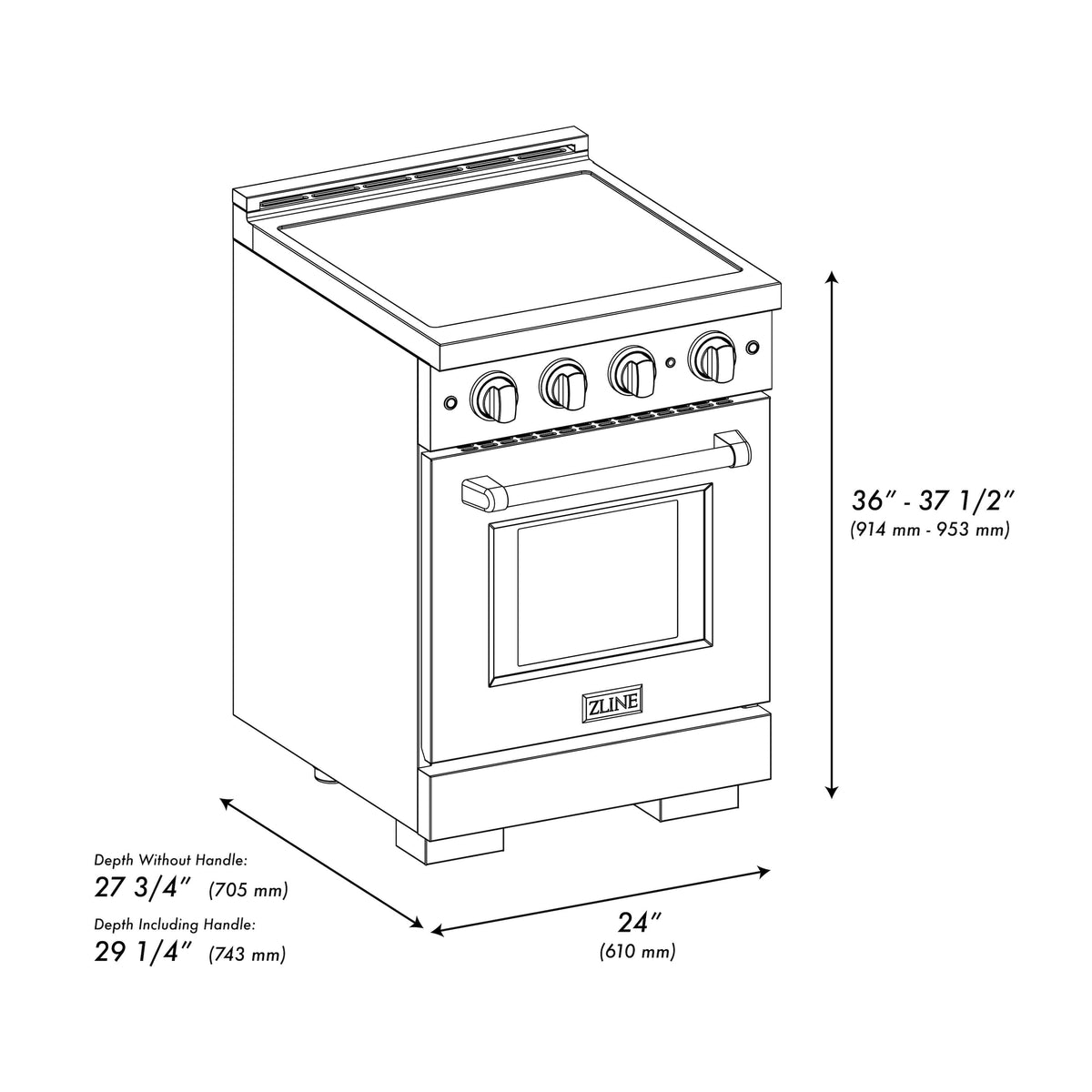 ZLINE - 24 in. Wide 3 Elements Autograph 3.2 cu. ft. Paramount Freestanding Induction Range in Satin Steel with Black Accents - Satin Stainless Steel