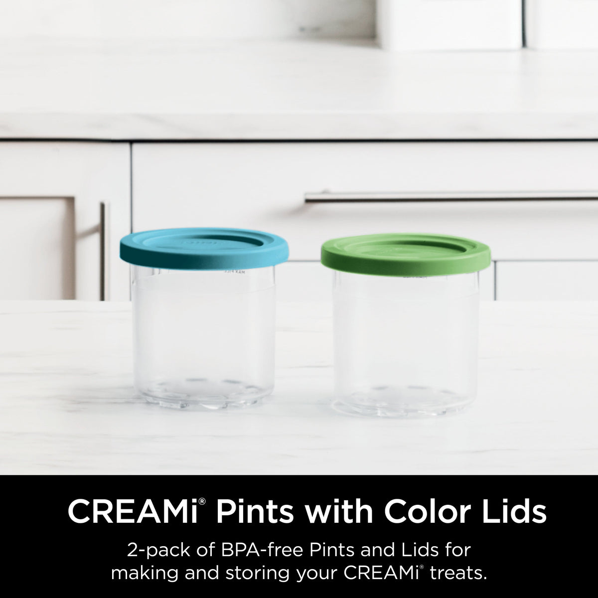 CREAMi Pints and Lids - 2 Pack, Compatible with NC300s Series Ninja Creami Ice Cream Makers - Clear/Lime/Aqua