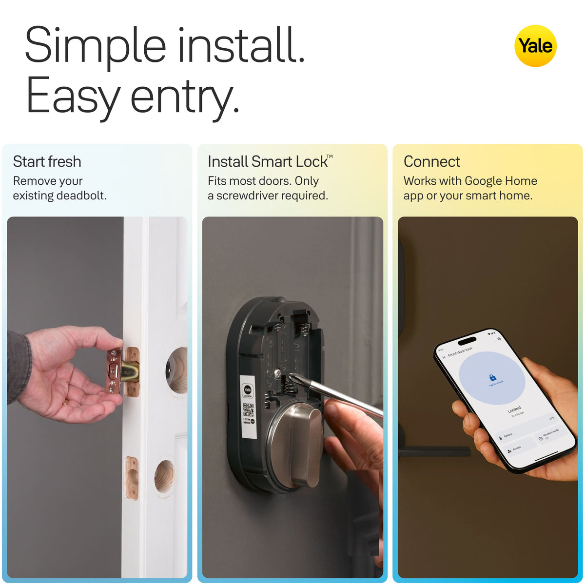Yale - Smart Lock with Matter, Designed for Google Home; Electronic Deadbolt with Pushbutton Keypad - Snow