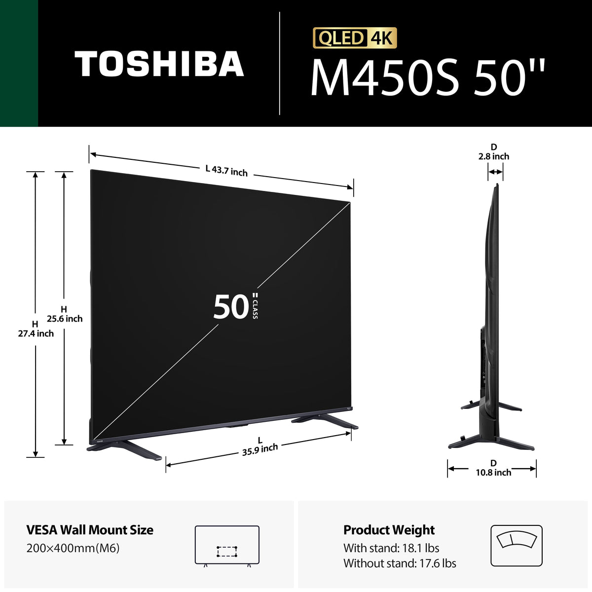 Toshiba - 50" Class M450 QLED Series 4K UHD Smart Fire TV (2026)