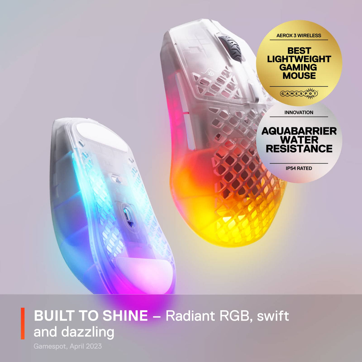 SteelSeries - Aerox 3 Super Light Honeycomb Wireless RGB Optical Gaming Mouse - Wireless - Ghost Edition