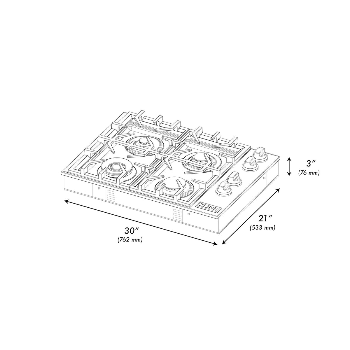 ZLINE - 30 in. Wide 4 Burner Gas Cooktop with  (RC-BR-30-PBT) - Black