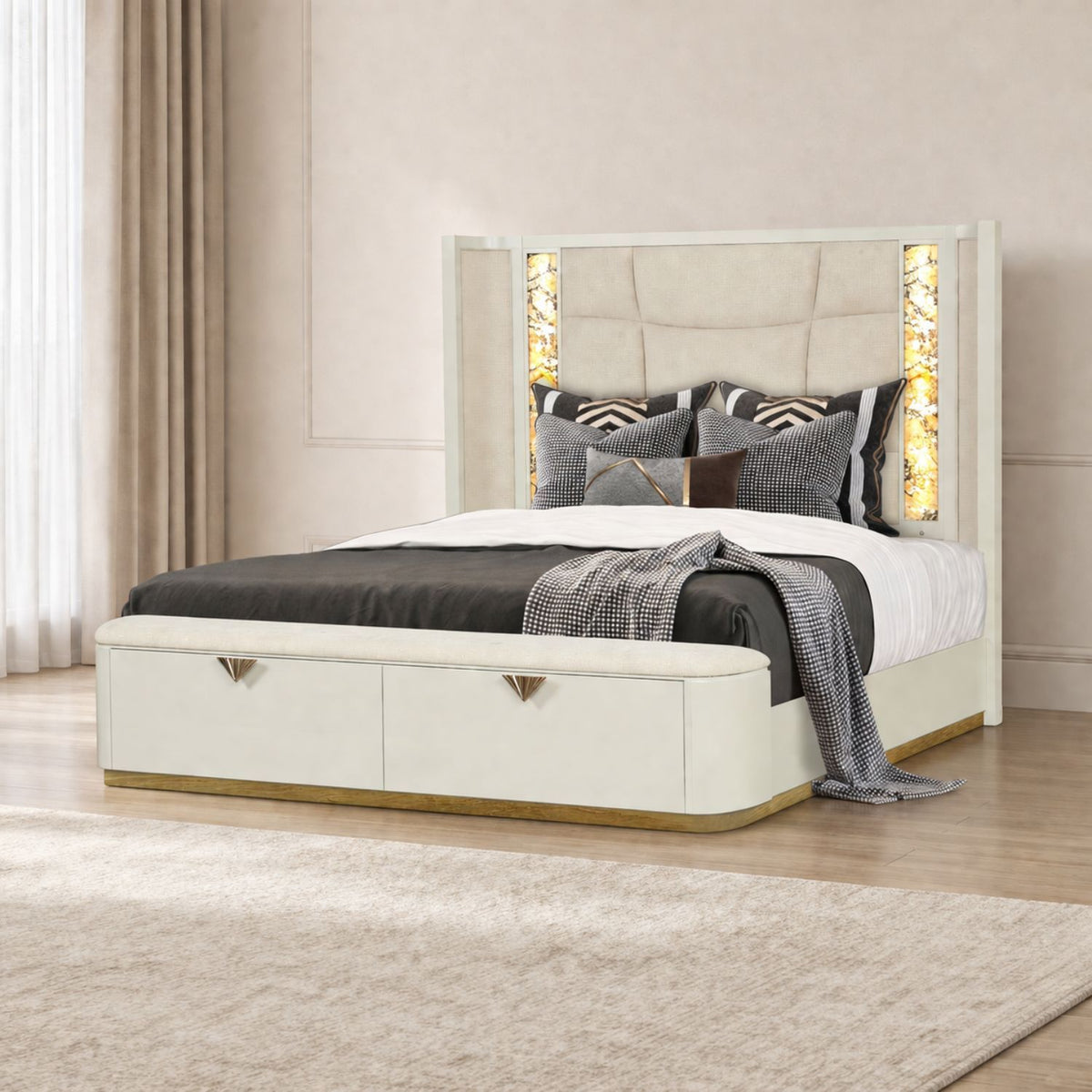 La Pierre - Cama con cajones de almacenamiento y cabecero LED