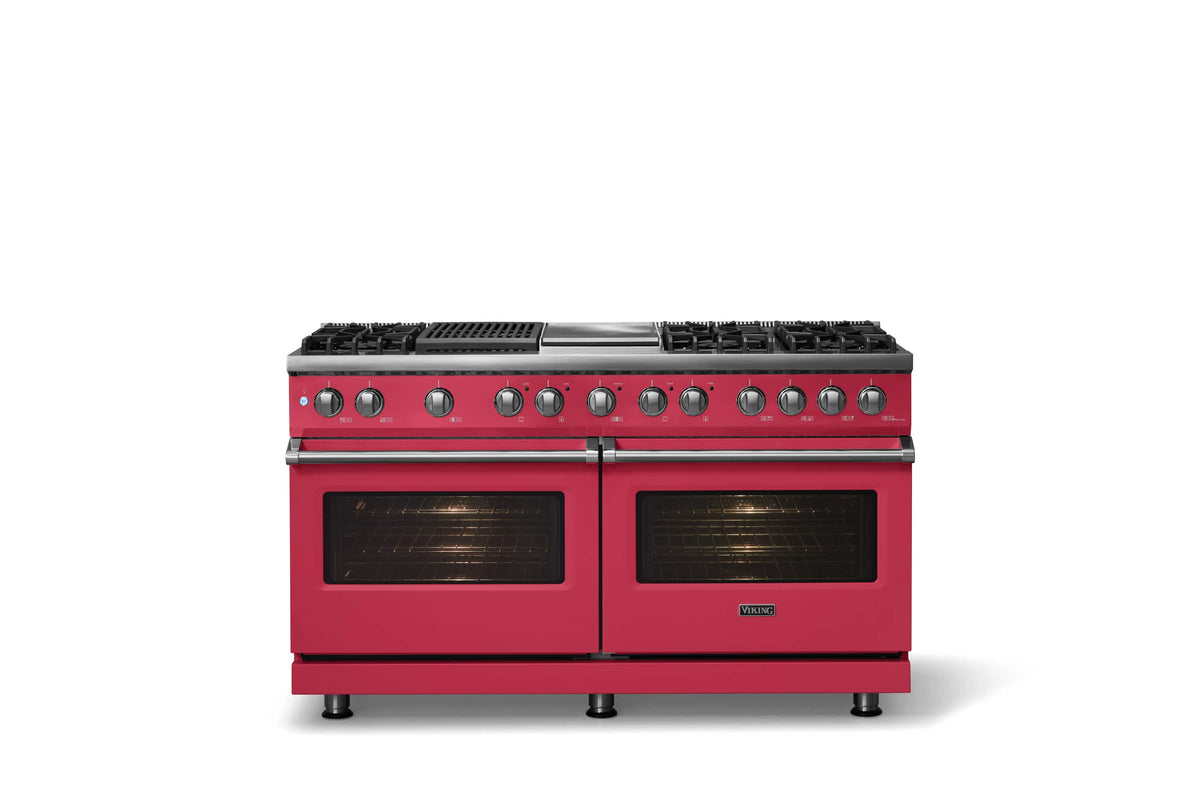 Viking - 60"W. 8 Burner Pro 5 Series 9.4 Cu. Ft. Freestanding Sealed 8 Burner Dual Fuel Convection Range/Griddle/Grill - Valentine