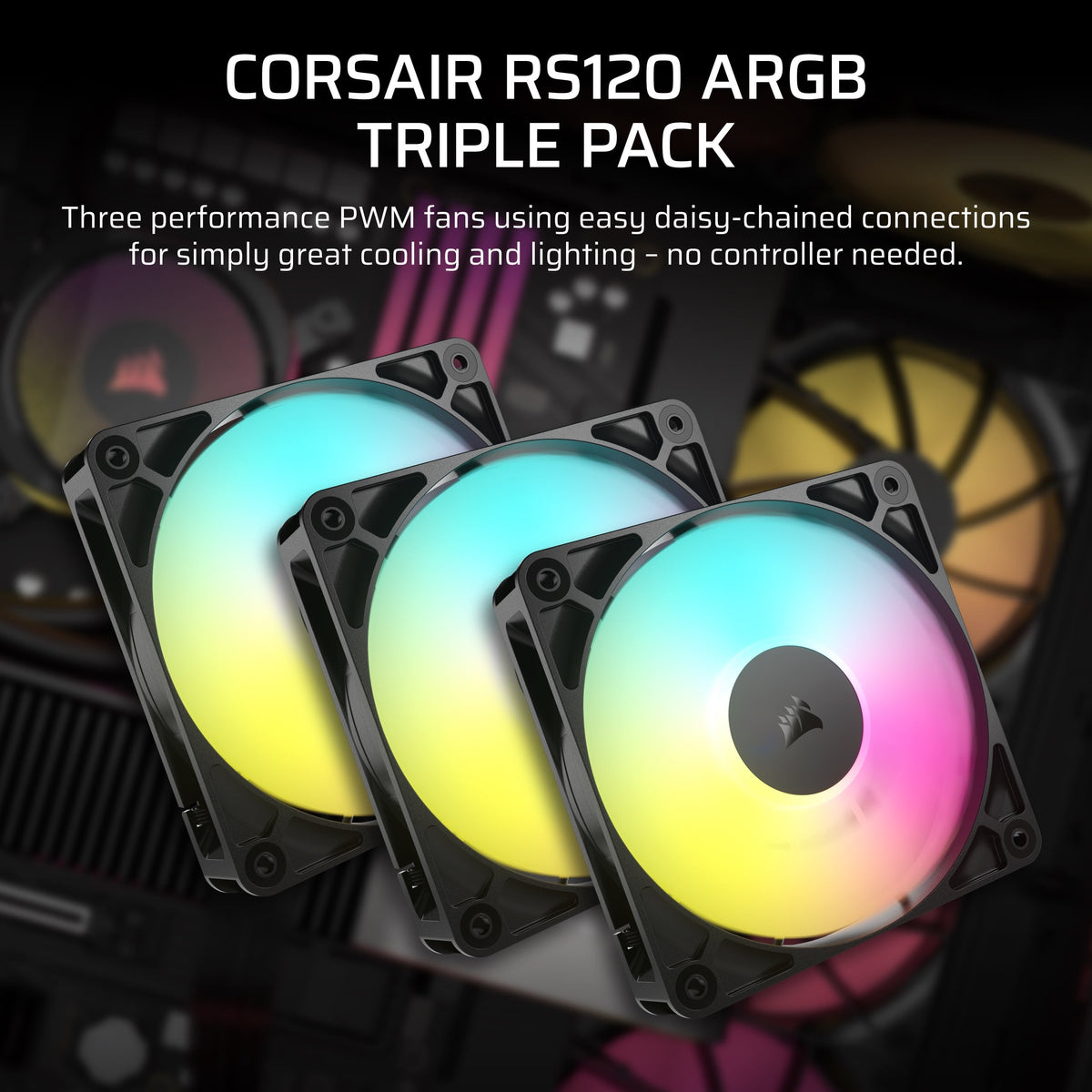 CORSAIR - RS120 ARGB 120mm PWM Case Fans (3-pack) - Black
