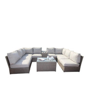 6 Seat Patio Wicker Sectional With Cushions - Gray Mix