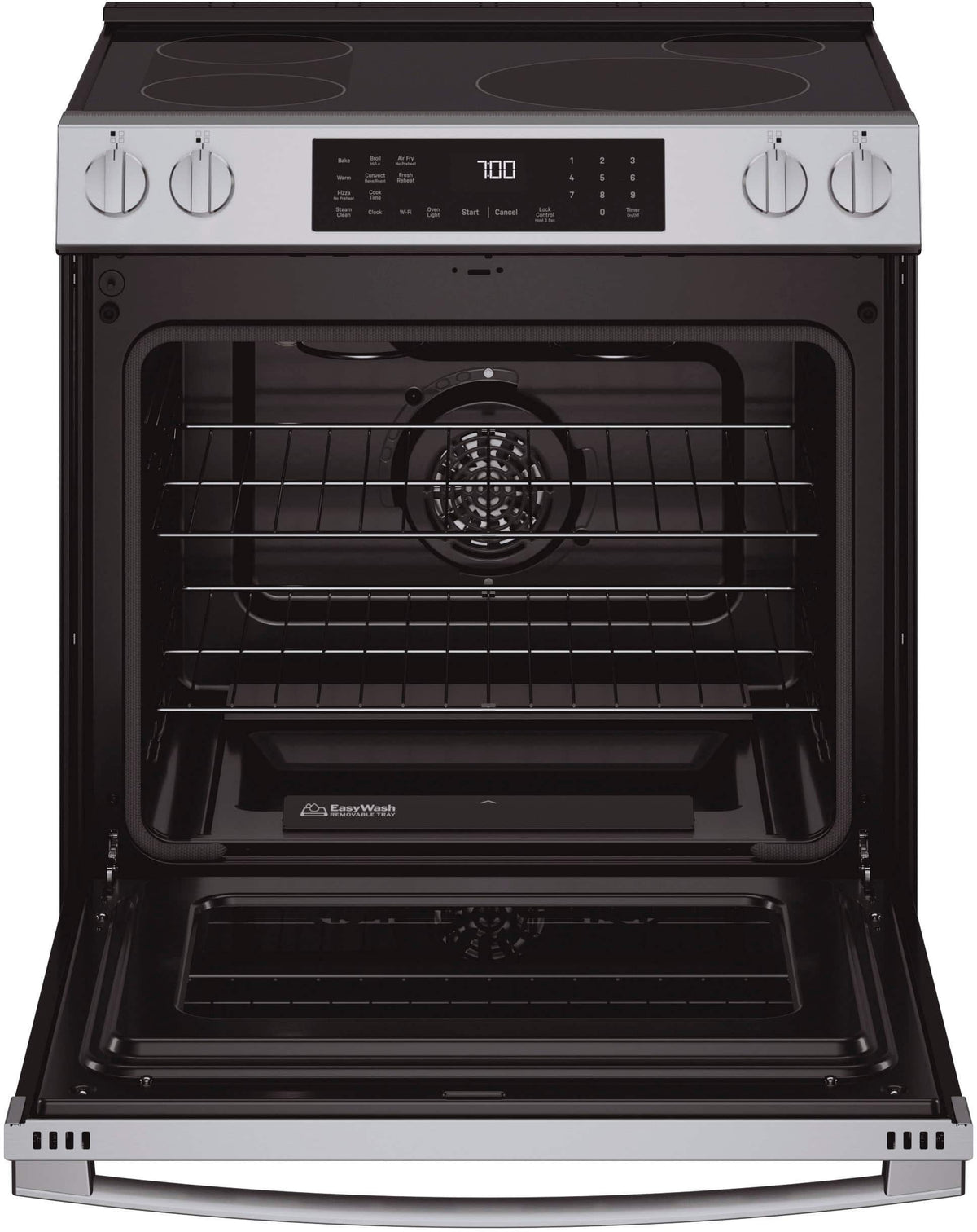 GE Profile - 30 in. Wide 4 Elements 5.3 Cu. Ft. Slide-In Electric Induction Convection Range with Air Fry and EasyWash Oven Tray - Stainless Steel