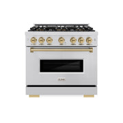 ZLINE - Autograph 36 in. 5.2 cu. ft. Classic Freestanding DuoPro Gas Range with Convection Oven & Champagne Bronze Accents - Stainless Steel