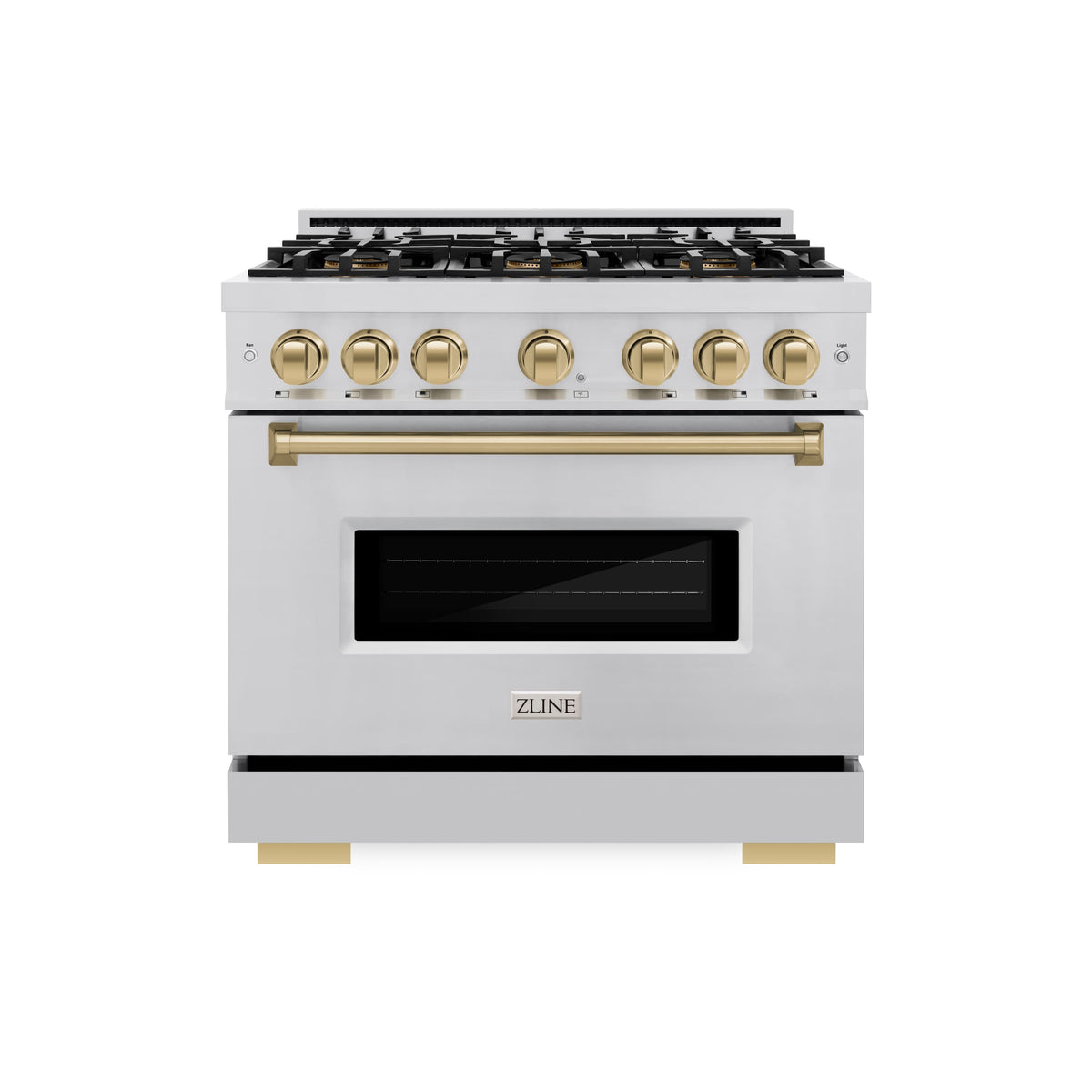 ZLINE - Autograph 36 in. 5.2 cu. ft. Classic Freestanding DuoPro Gas Range with Convection Oven & Champagne Bronze Accents - Stainless Steel