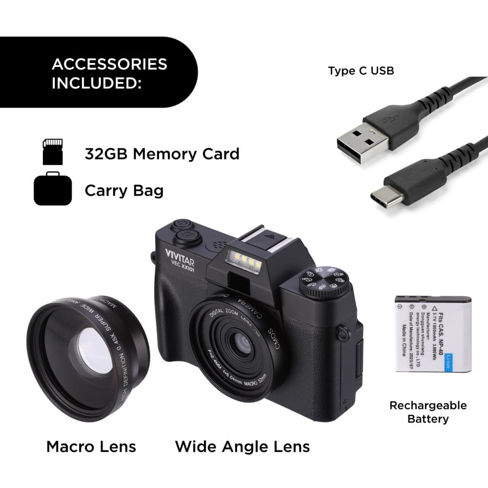 Vivitar - VECXX101 4K Digital Camera - Black
