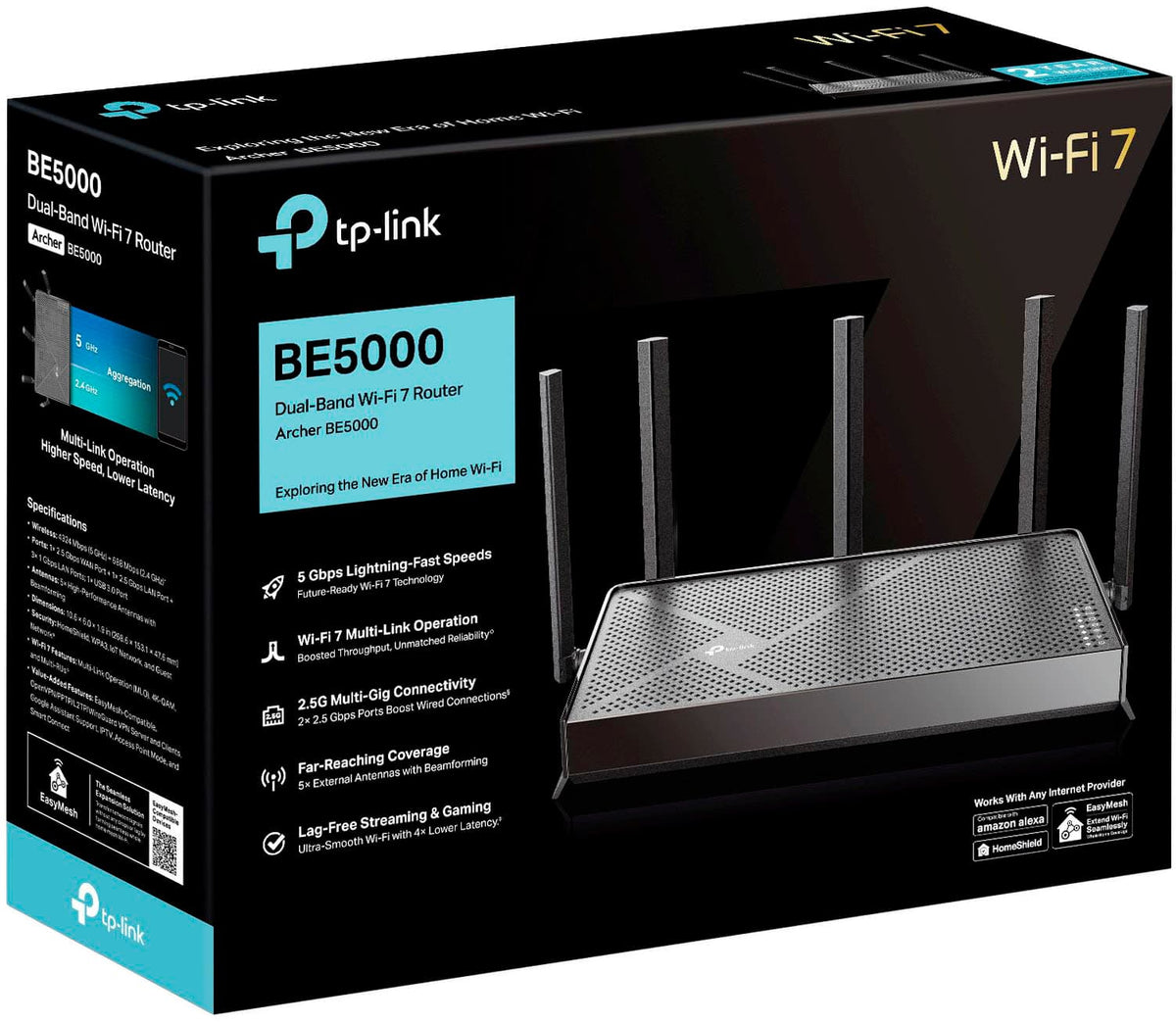 TP-Link - Archer BE5000 Dual-Band Wi-Fi 7 Router - Black
