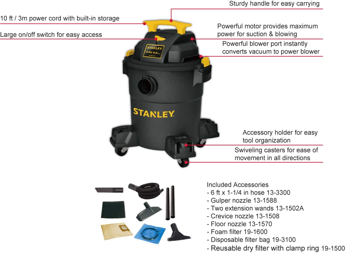 Stanley - 6 Gallon wet/dry vacuum - Black