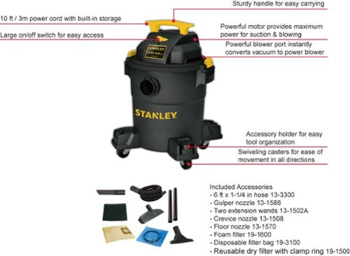 Stanley - 6 Gallon wet/dry vacuum - Black