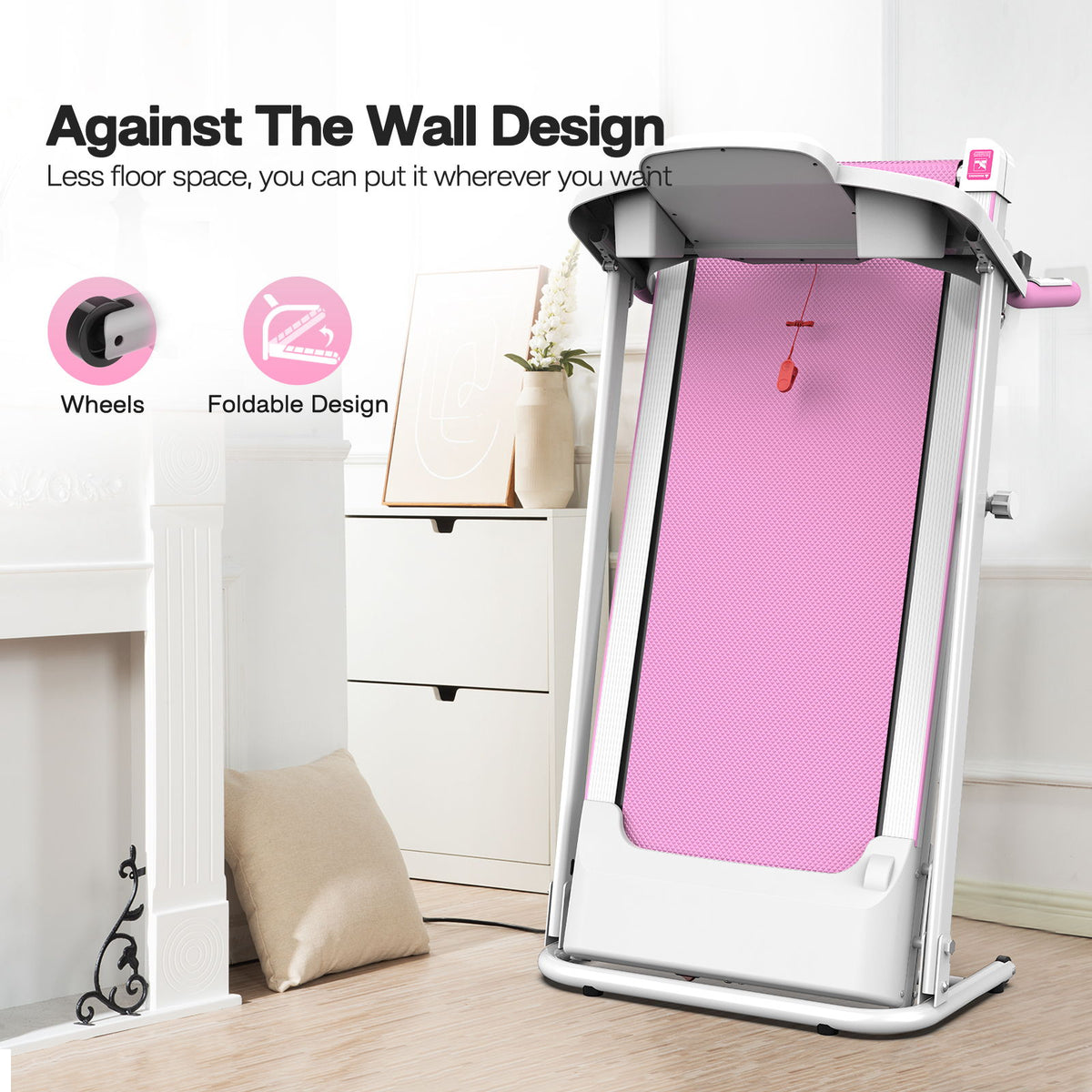 Cinta de Correr Plegable Eléctrica de 2.5Hp para Gimnasio en Casa, Capacidad Máxima de 120 kg - Rosa / Blanco
