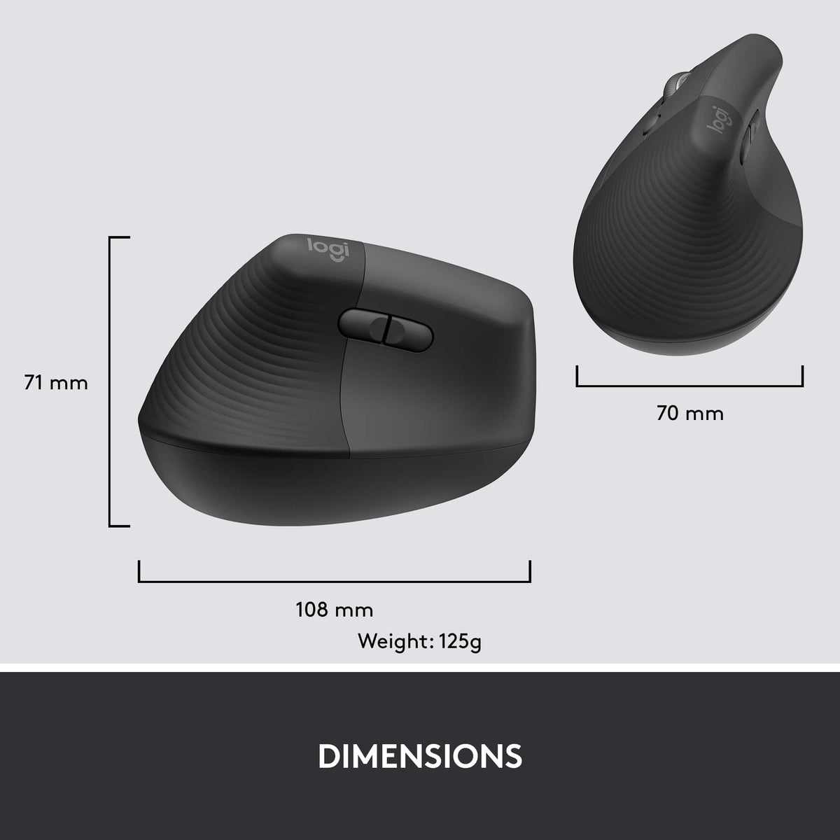 Logitech - Lift for Business Vertical Ergonomic Left Handed Wireless Mouse - Wireless - Graphite